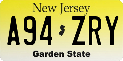 NJ license plate A94ZRY
