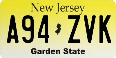 NJ license plate A94ZVK