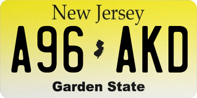 NJ license plate A96AKD