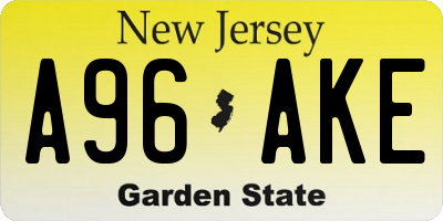 NJ license plate A96AKE