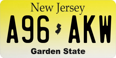NJ license plate A96AKW