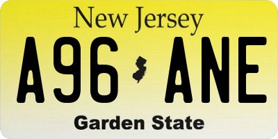 NJ license plate A96ANE