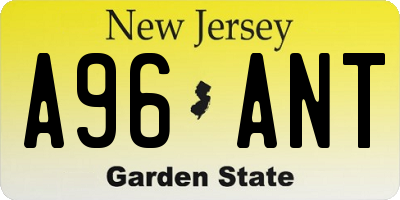 NJ license plate A96ANT