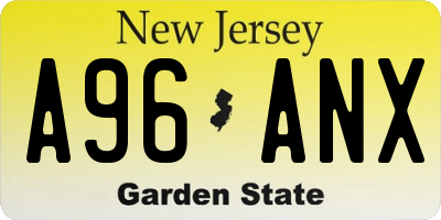 NJ license plate A96ANX