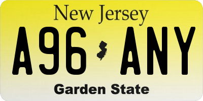 NJ license plate A96ANY