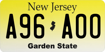 NJ license plate A96AOO