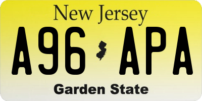 NJ license plate A96APA