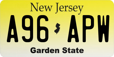 NJ license plate A96APW