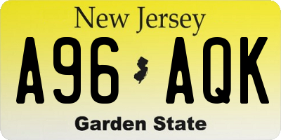 NJ license plate A96AQK
