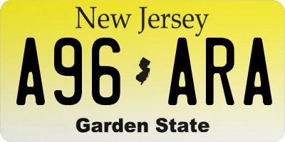 NJ license plate A96ARA