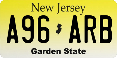 NJ license plate A96ARB