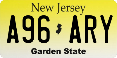 NJ license plate A96ARY