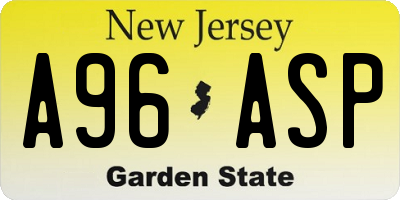 NJ license plate A96ASP