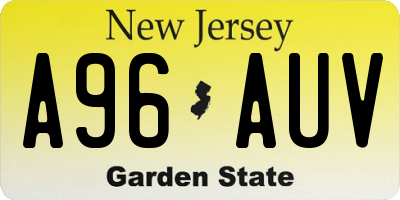NJ license plate A96AUV