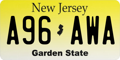 NJ license plate A96AWA