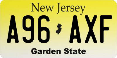 NJ license plate A96AXF