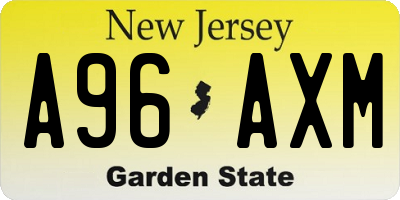NJ license plate A96AXM