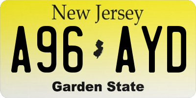 NJ license plate A96AYD