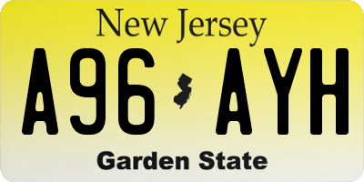 NJ license plate A96AYH