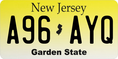 NJ license plate A96AYQ