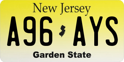 NJ license plate A96AYS
