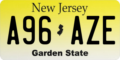 NJ license plate A96AZE