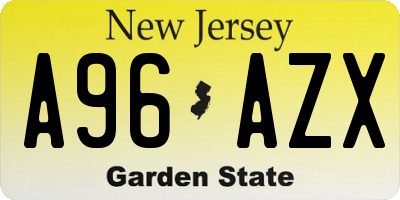 NJ license plate A96AZX