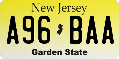 NJ license plate A96BAA