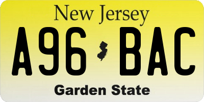 NJ license plate A96BAC
