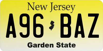 NJ license plate A96BAZ