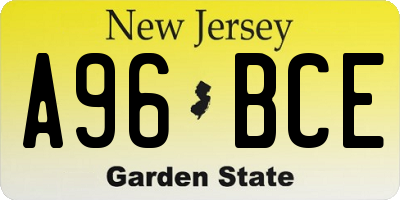 NJ license plate A96BCE