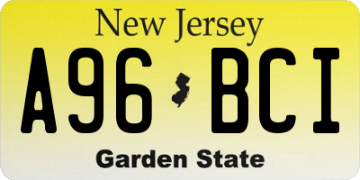 NJ license plate A96BCI