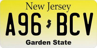 NJ license plate A96BCV