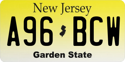 NJ license plate A96BCW