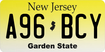 NJ license plate A96BCY
