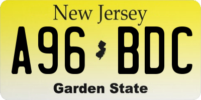 NJ license plate A96BDC