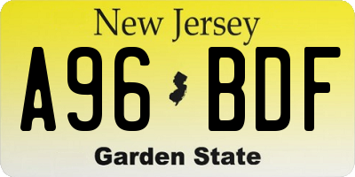 NJ license plate A96BDF