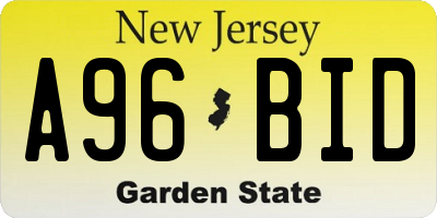 NJ license plate A96BID