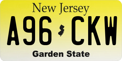 NJ license plate A96CKW