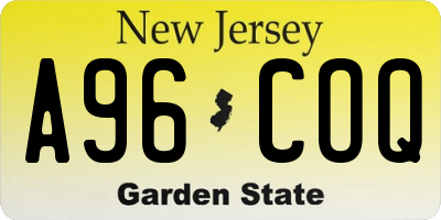 NJ license plate A96COQ