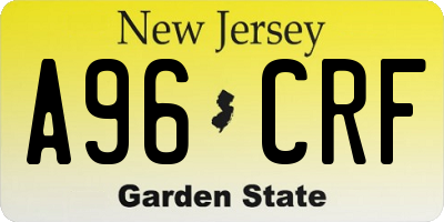 NJ license plate A96CRF