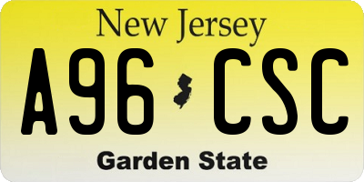 NJ license plate A96CSC