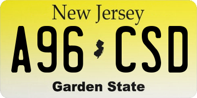 NJ license plate A96CSD