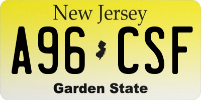 NJ license plate A96CSF