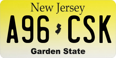 NJ license plate A96CSK