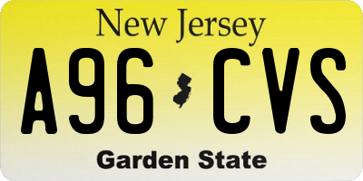 NJ license plate A96CVS