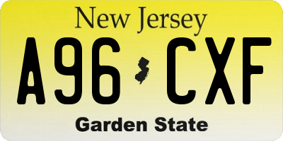 NJ license plate A96CXF
