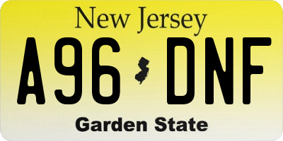 NJ license plate A96DNF