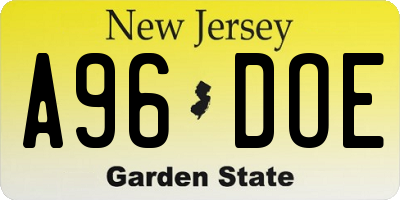 NJ license plate A96DOE