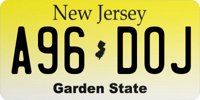 NJ license plate A96DOJ